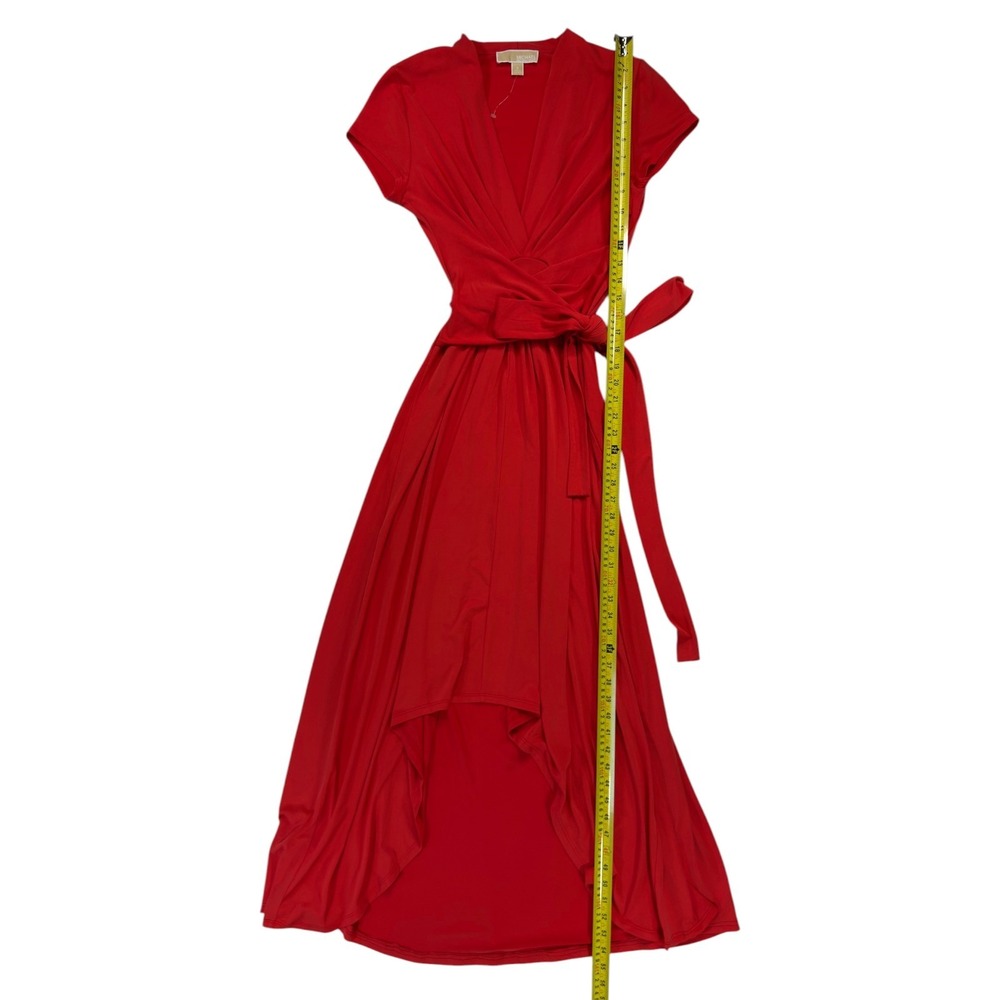 Michael Kors High-Low Wrap Dress 8 Coral V-Neck Short Sleeve Glam Romantic Chic - Picture 7 of 11